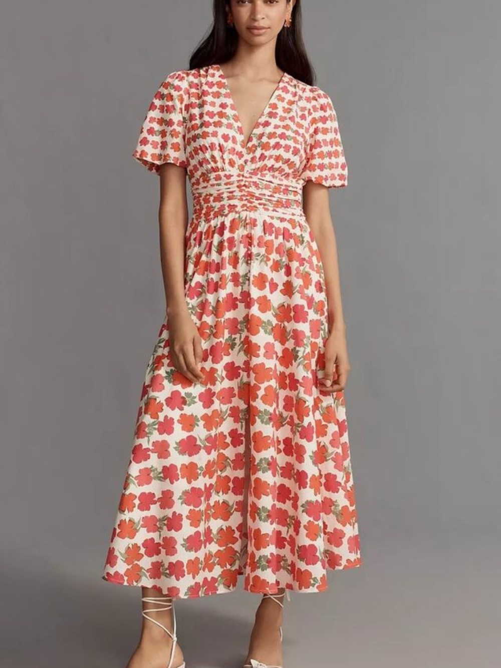 Anthropologie Katarina Button Front Dress-Poppy Motif - L